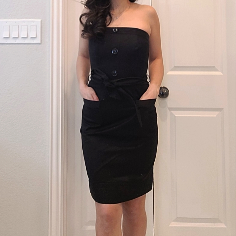 Black Utility Strapless Mini Dress
